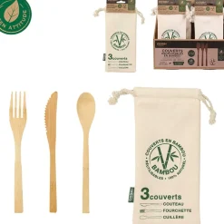 3 couverts réutilisables en bambou
