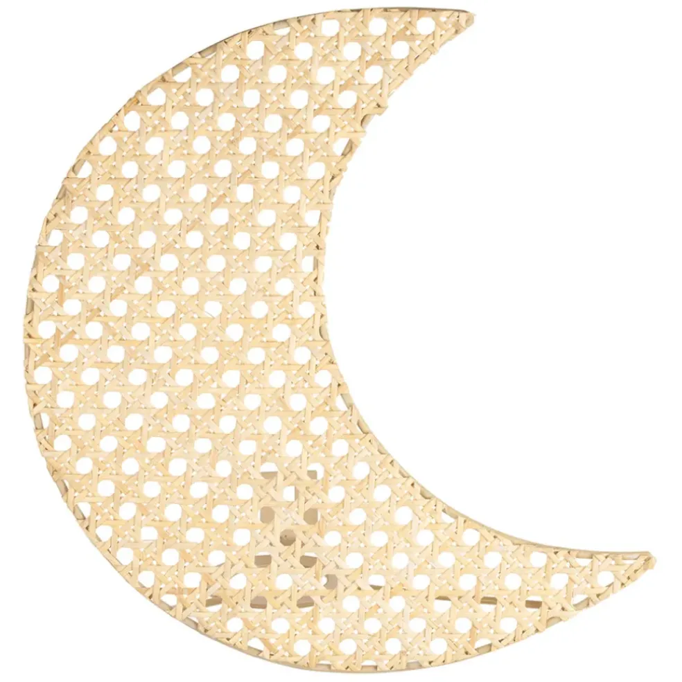 Applique lune en rotin et fer naturel h11cm - Songes