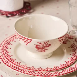 Assiette à dessert en faïence rouge d22cm - damier