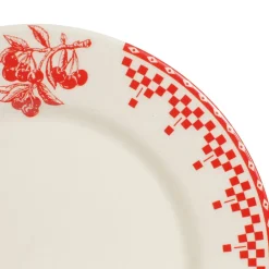 Assiette à dessert en faïence rouge d22cm - damier