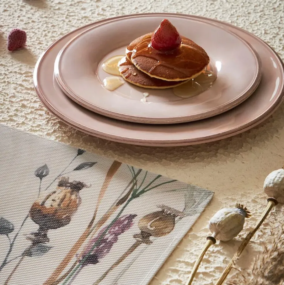 Assiette a dessert en faïence rose poudré d23.5cm -constance