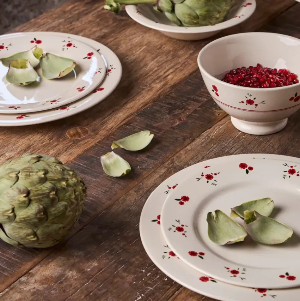 Assiette dessert en faience rouge d22.5cm - Paquerette