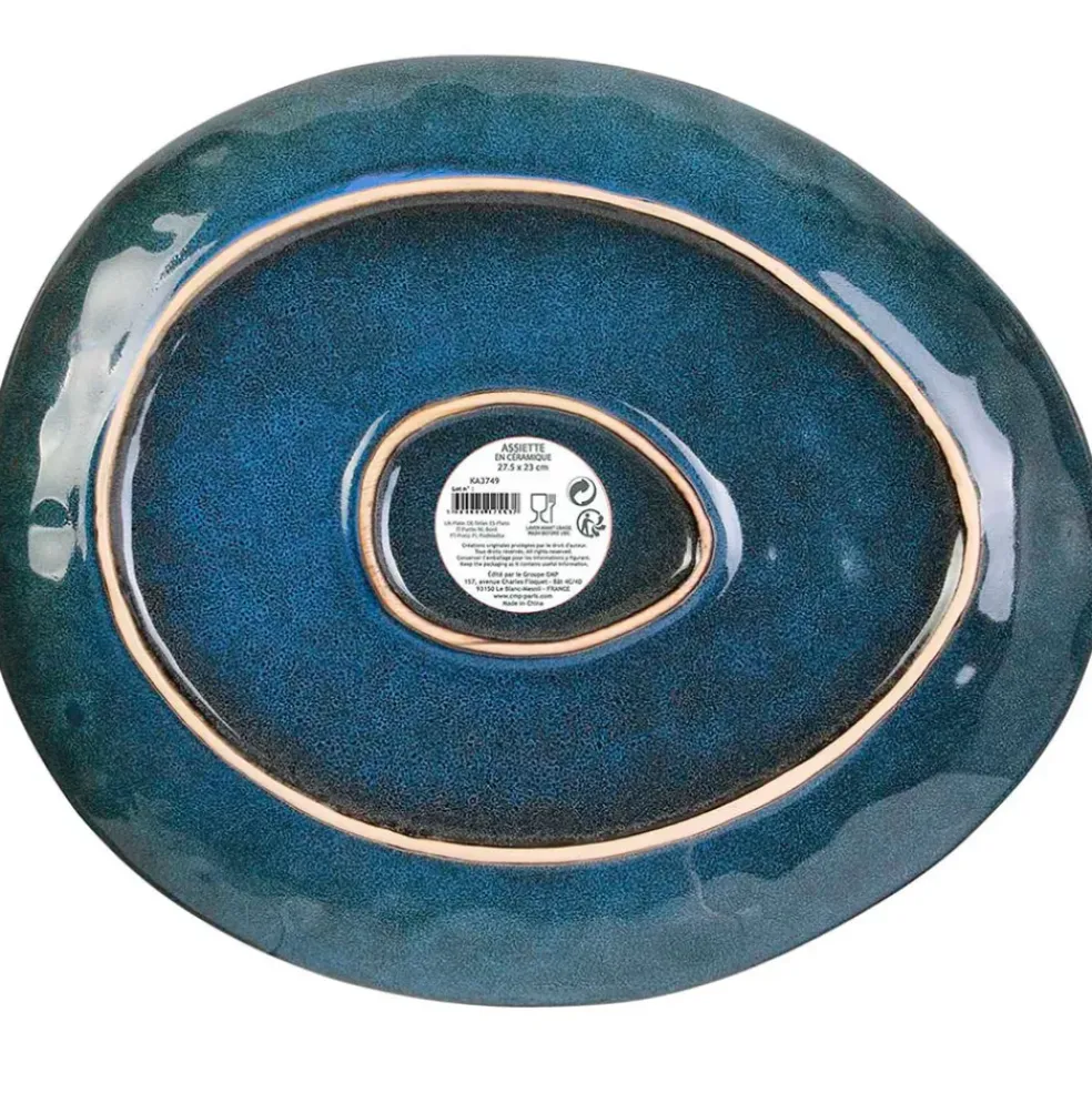 Assiette galet en grès bleu d27.5cm - au gres du temps