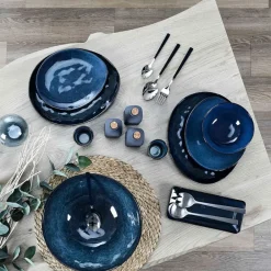 Assiette galet en grès bleu d27.5cm - au gres du temps