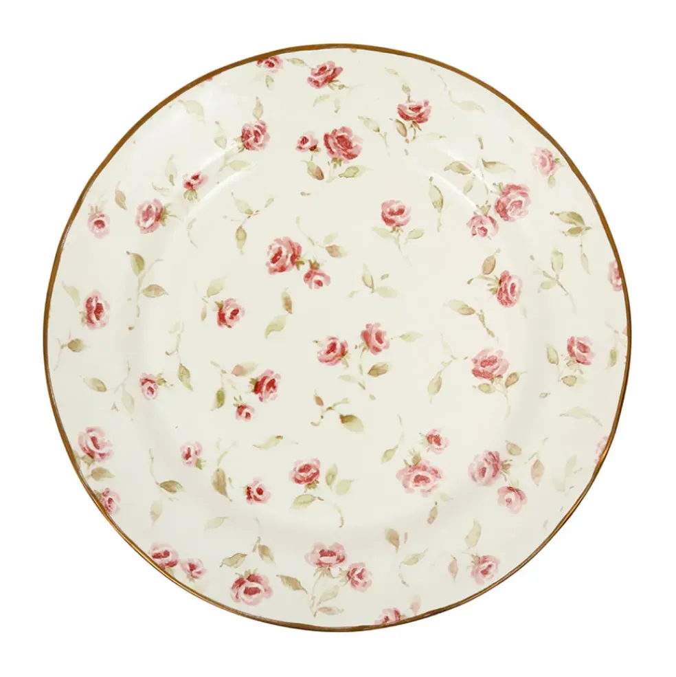 Assiette plate en faïence rose et doré d26cm - Rose