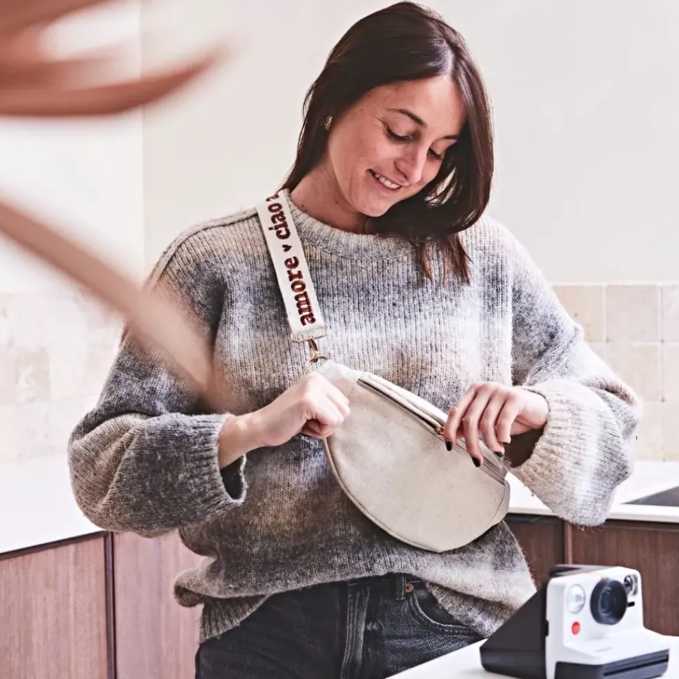 Banane en lin et coton écru et terracotta avec bandoulière amovible - Bananez