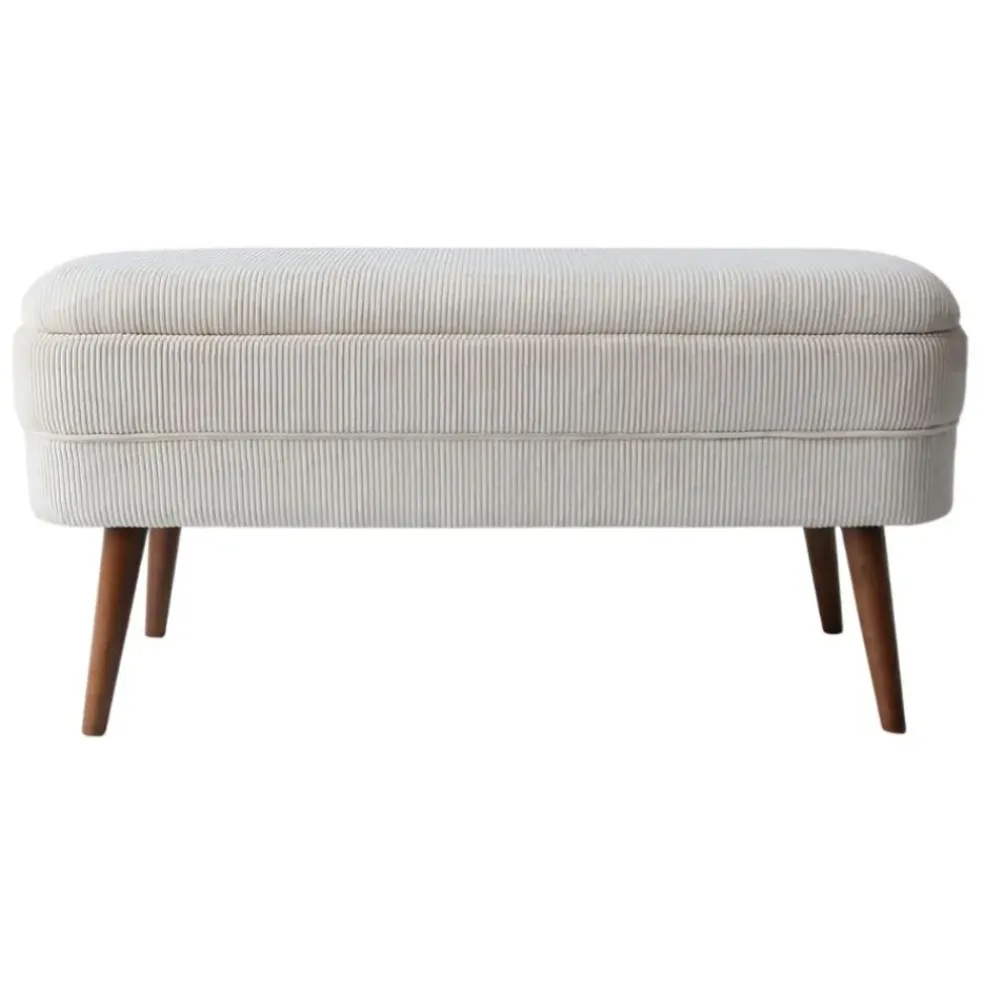 Banc coffre en velours côtelé écru - Eleonor