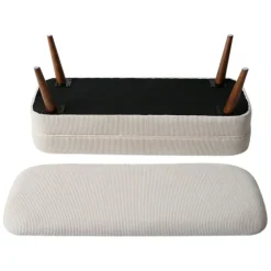 Banc coffre en velours côtelé écru - Eleonor