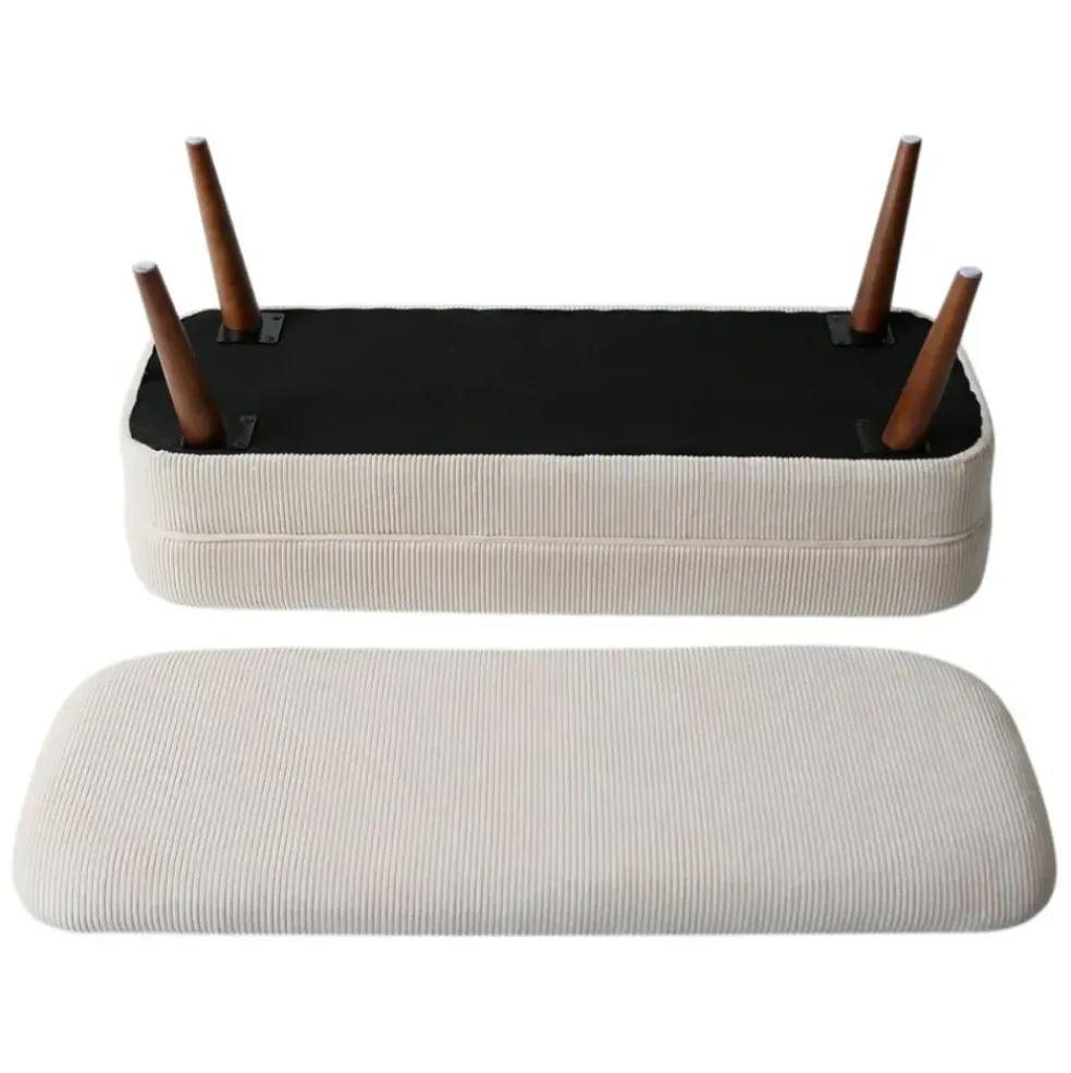 Banc coffre en velours côtelé écru - Eleonor