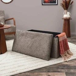 Banc coffre pliable en tissu côtelé taupe - Scarlett