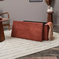 Banc coffre pliable en tissu côtelé terracotta - Scarlett