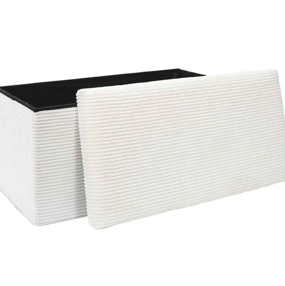 Banc coffre pliable en tissu côtelé beige - Scarlett