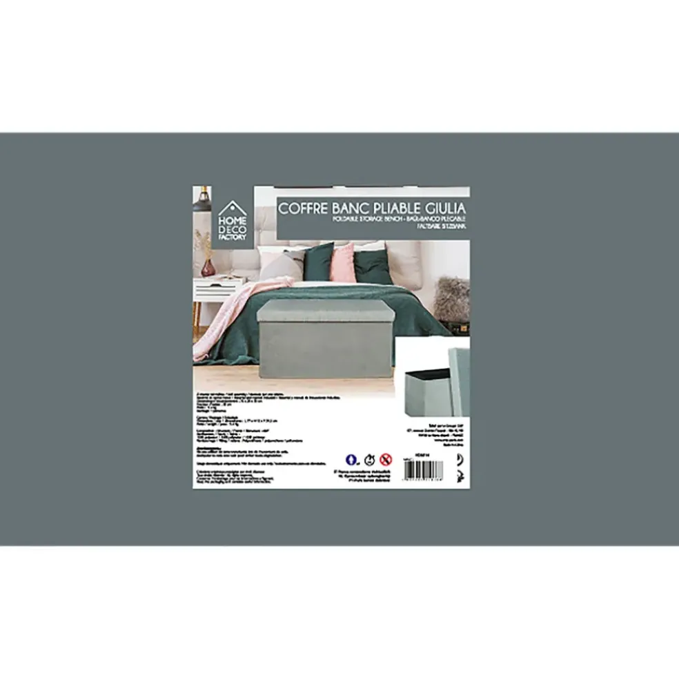 Banc coffre pliable en velours côtelé gris - Julia