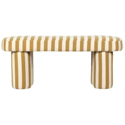 Banc rayé en coton camel et bois d'hévéa - Belly