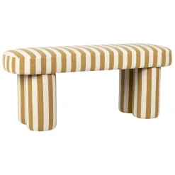 Banc rayé en coton camel et bois d'hévéa - Belly