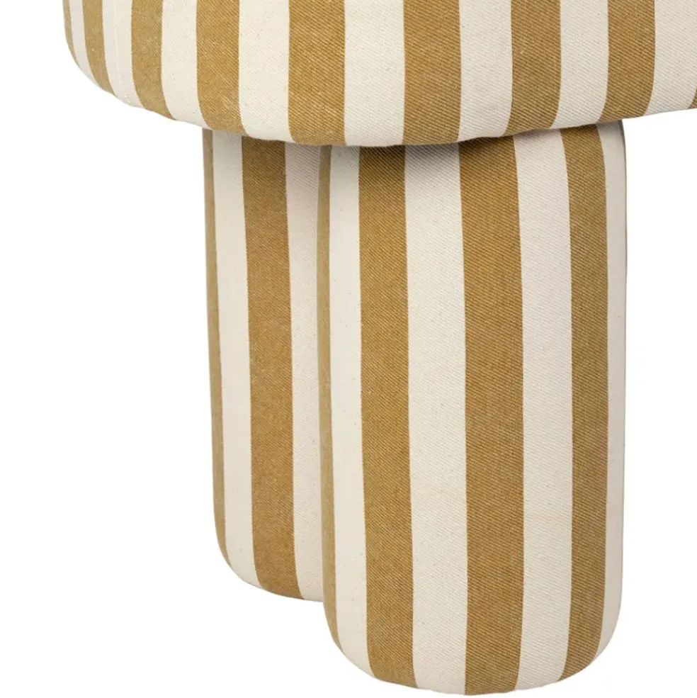 Banc rayé en coton camel et bois d'hévéa - Belly