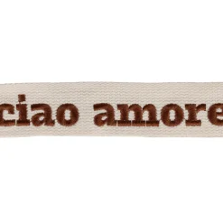 Bandoulière brodée ciao réglable en coton écru et terracotta
