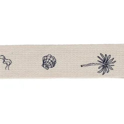 Bandoulière brodée réglable en coton écru et bleu