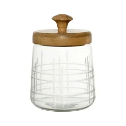 Bocal avec couvercle gravé carreau ciment h17cm en manguier