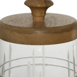 Bocal avec couvercle gravé carreau ciment h17cm en manguier