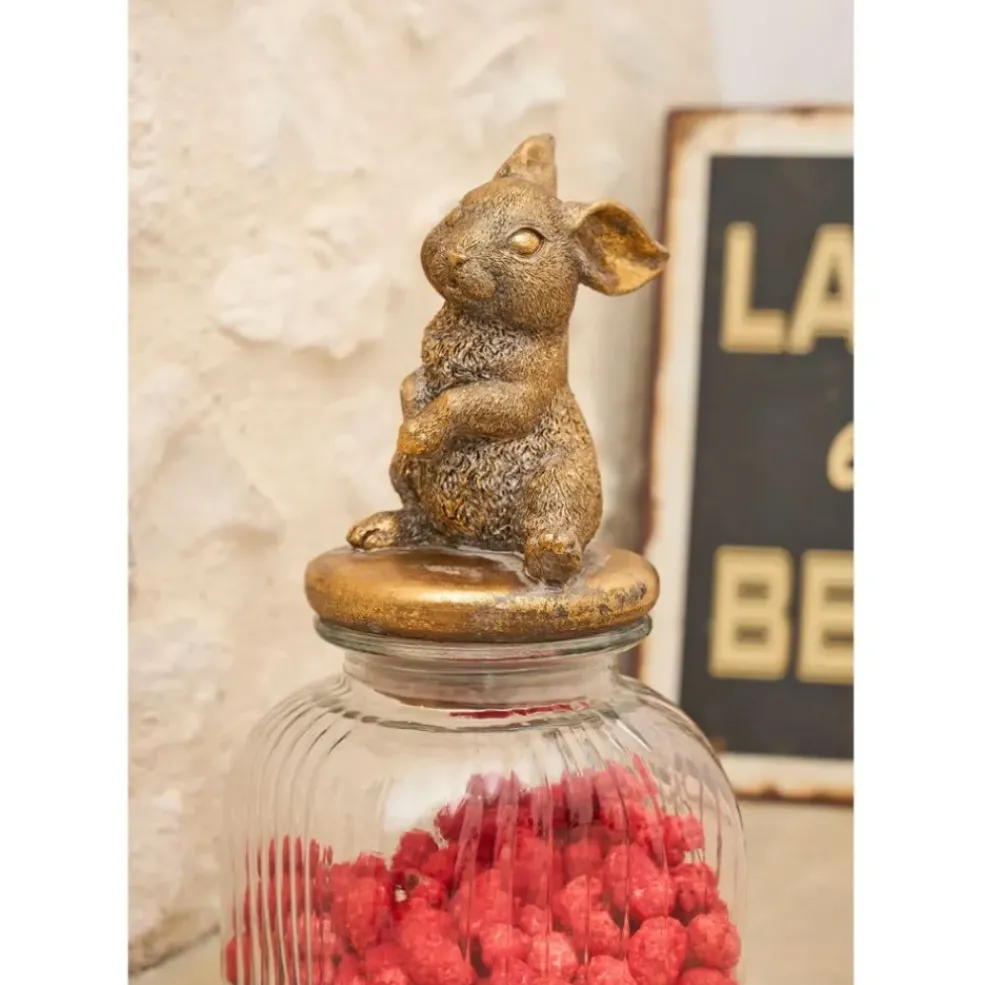 Bocal en verre avec couvercle lapin mordoré - Floreal