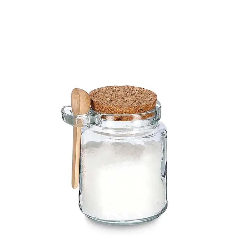 Bocal en verre avec couvercle et petite cuillière