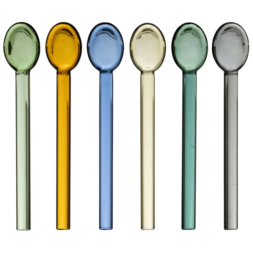 Boite de 6 agitateurs a cocktail en verre multicolore l15cm - Colorea