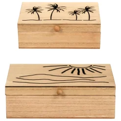 Boite gigogne avec couvercle x2 sweet leaves naturel 22x14.5xh7+16x10.5xh5.5cm mdf