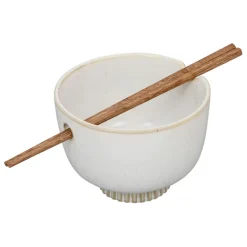 Bol en grès blanc et baguettes d14cm - Organic