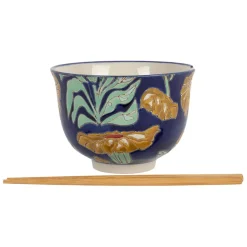 Bol en grès et bambou et baguettes multicolore - Flaura