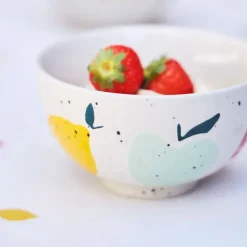 Bol en grès moucheté blanc et pomme multicolore 35cl - Les Fruits