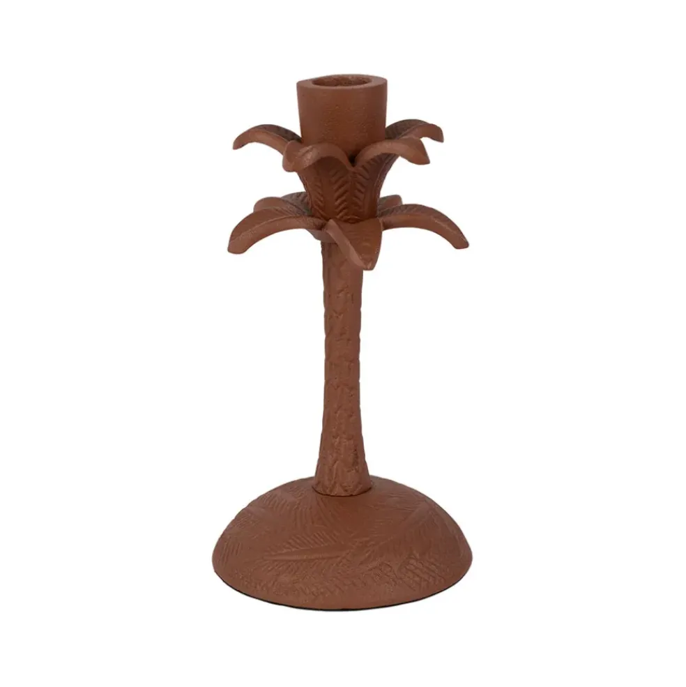 Bougeoir palmier en aluminium terracotta h19cm - Tropic Etoil