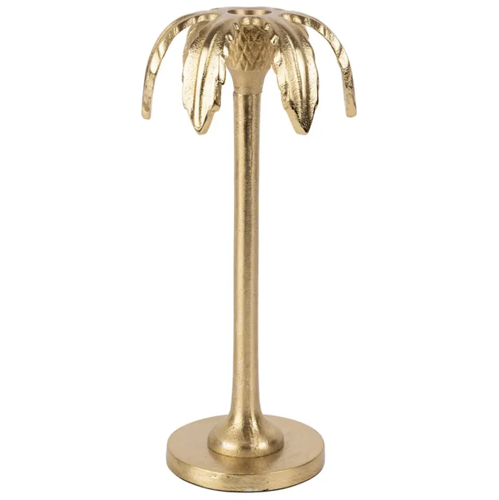 Bougeoir palmier en aluminium doré h25cm - Tropic Etoil