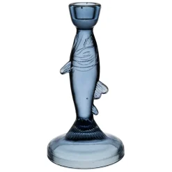 Bougeoir poisson en verre bleu h20cm - Oanez