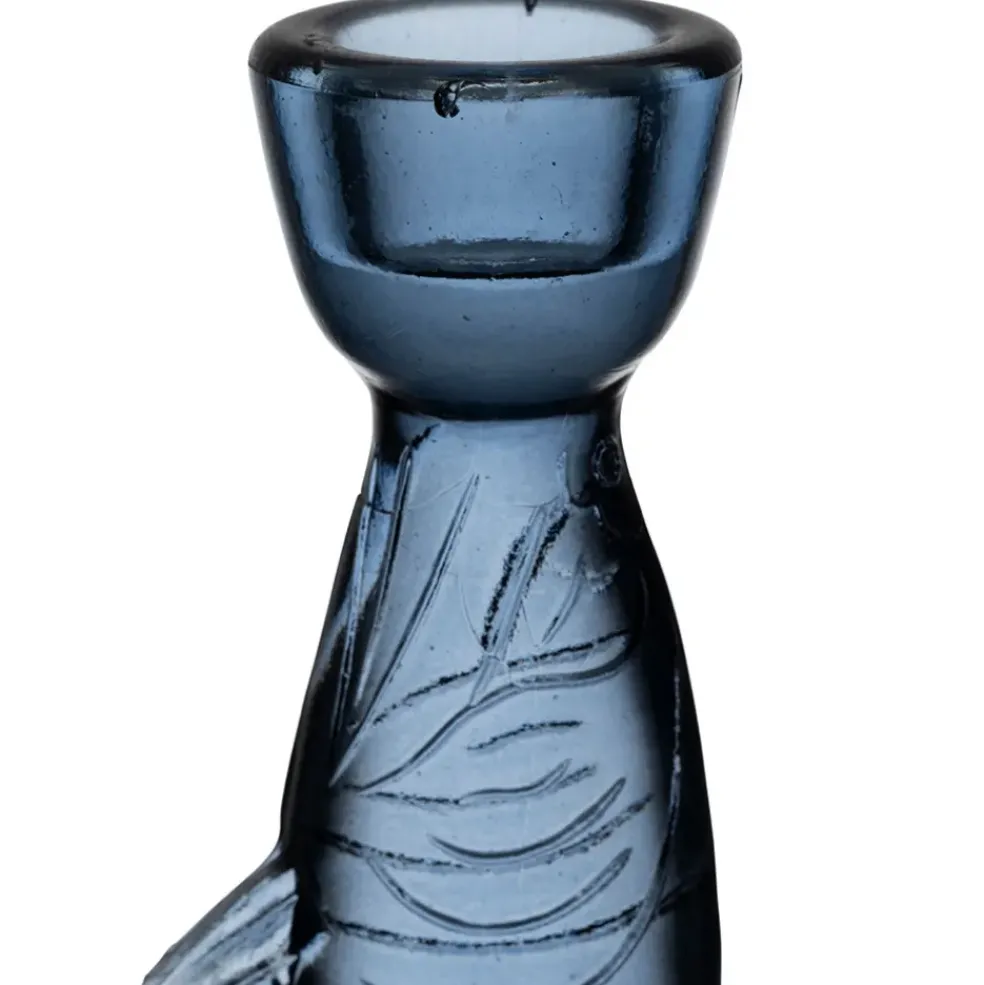 Bougeoir poisson en verre bleu h20cm - Oanez