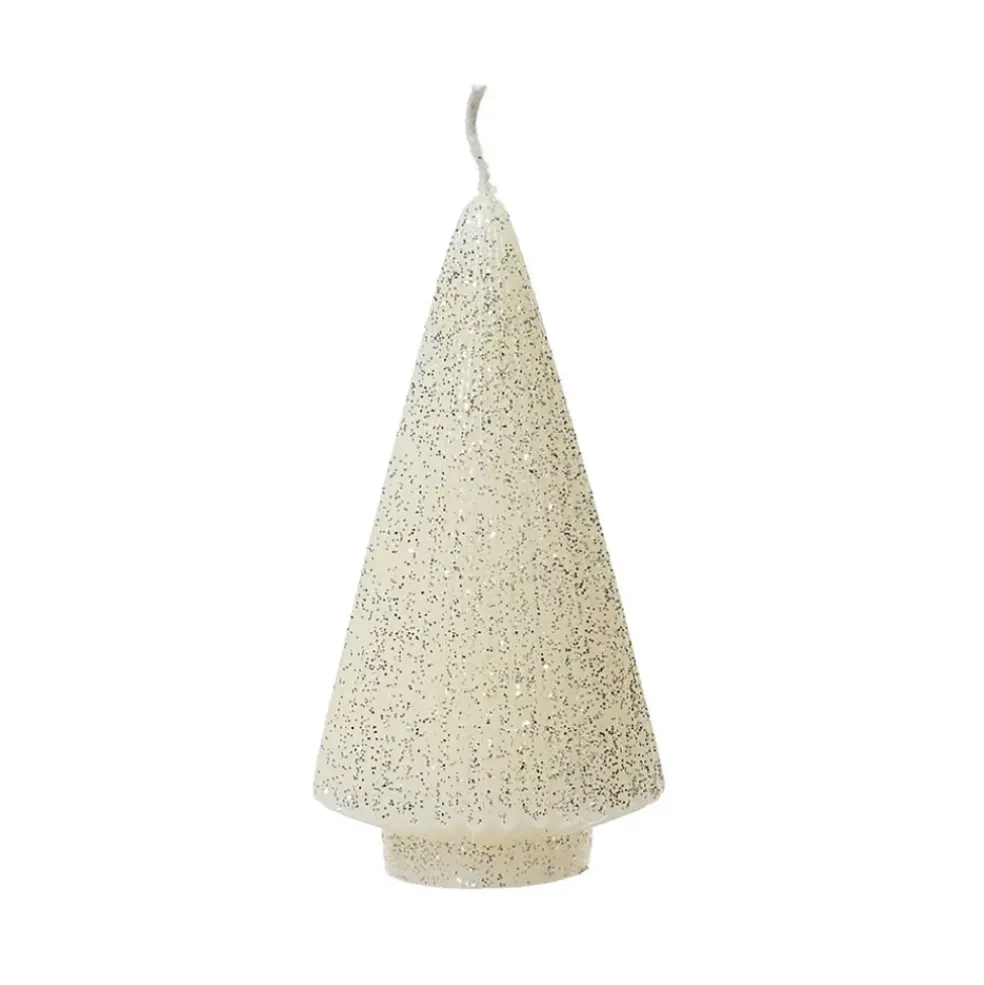 Bougie sapin blanc paillettes h17cm