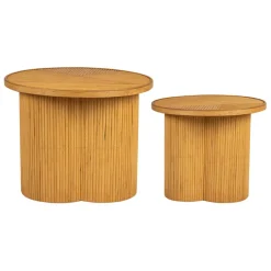 Bout de canapé ronds x2 nude en bambou et bois contreplaqué - Saori