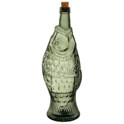 Bouteille Poisson en verre recyclé sablé sauge 1.1l