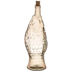 Bouteille Poisson en verre recyclé sablé fumé rose pâle 1.1L