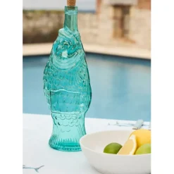 Bouteille poisson turquoise 1.1l en verre recyclé