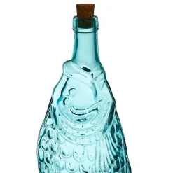 Bouteille poisson turquoise 1.1l en verre recyclé