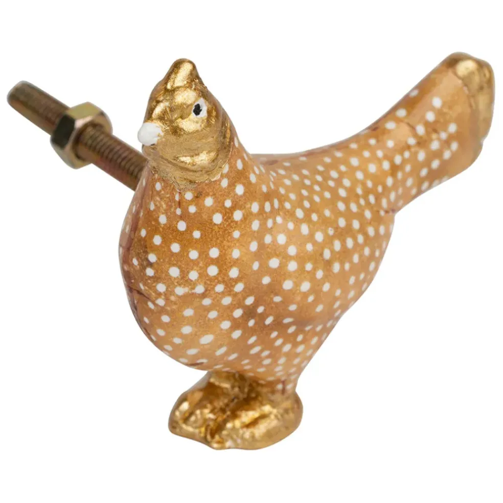 Boutons de porte poules x2 blanc et doré - Campagne