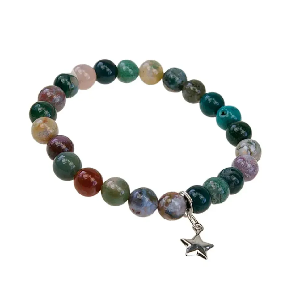 Bracelet agate multicolore perles rondes 8mm et étoile