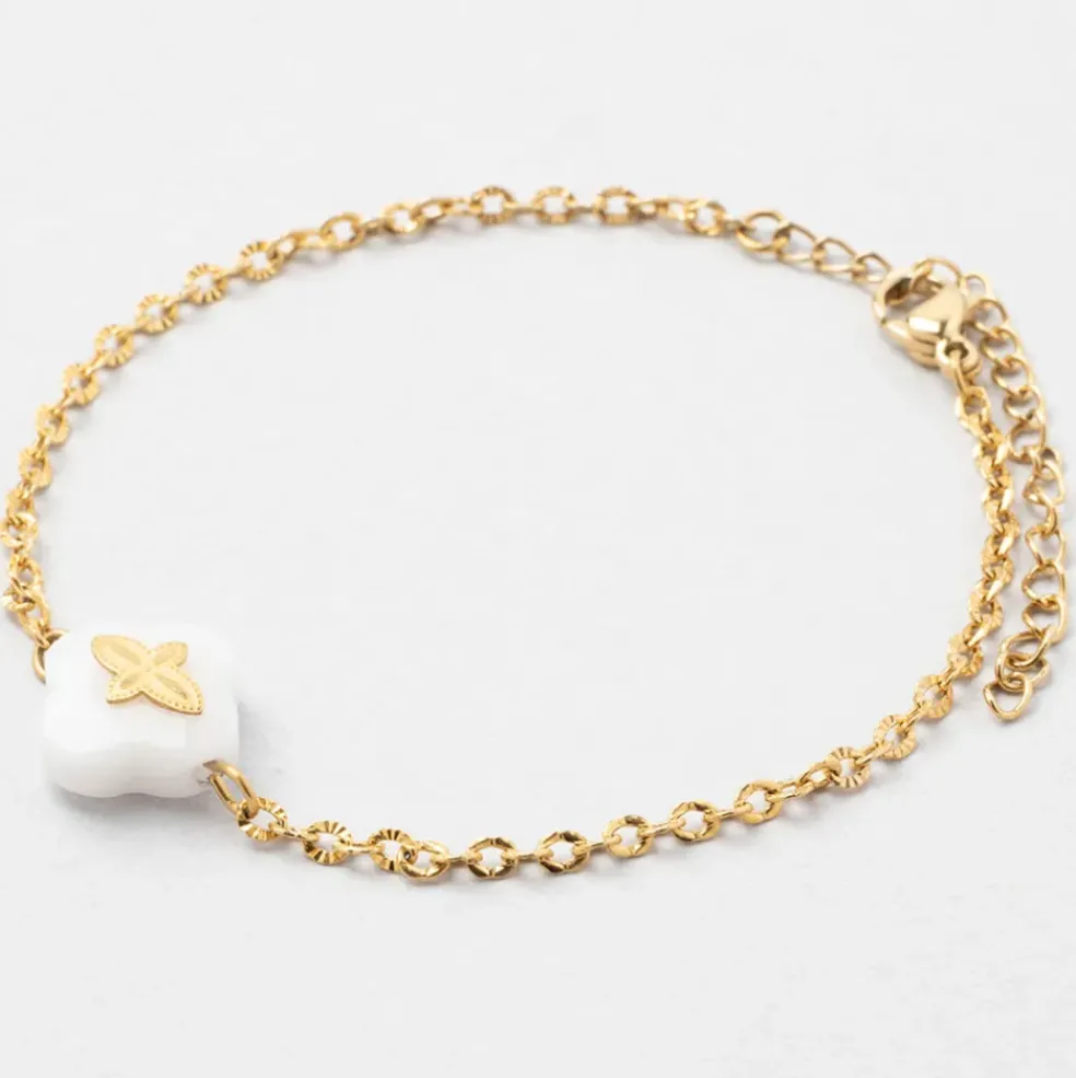 Bracelet en acier doré et blanc - trefle