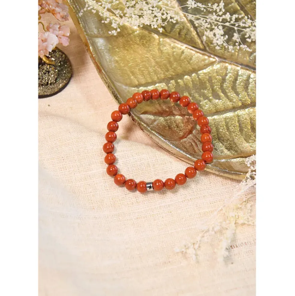 Bracelet jaspe rouge perles rondes 6mm