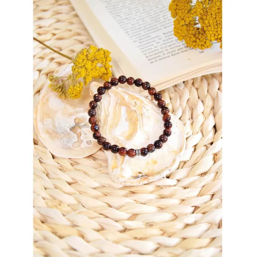 Bracelet oeil de taureau perles rondes 6mm