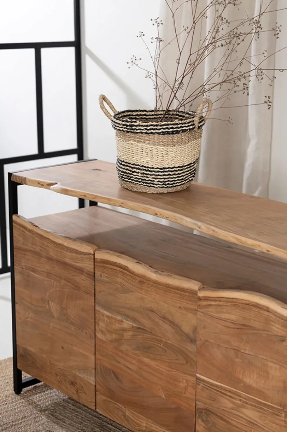 Buffet 3 portes en acacia et pieds en fer noir - Brooklyn