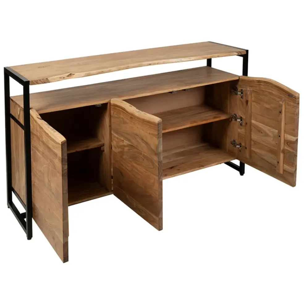 Buffet 3 portes en acacia et pieds en fer noir - Brooklyn