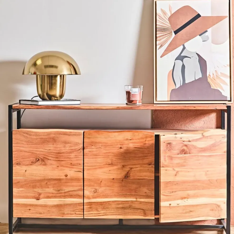 Buffet 3 portes en acacia et pieds en fer noir - Brooklyn