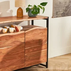 Buffet 3 portes en acacia et pieds en fer noir - Brooklyn